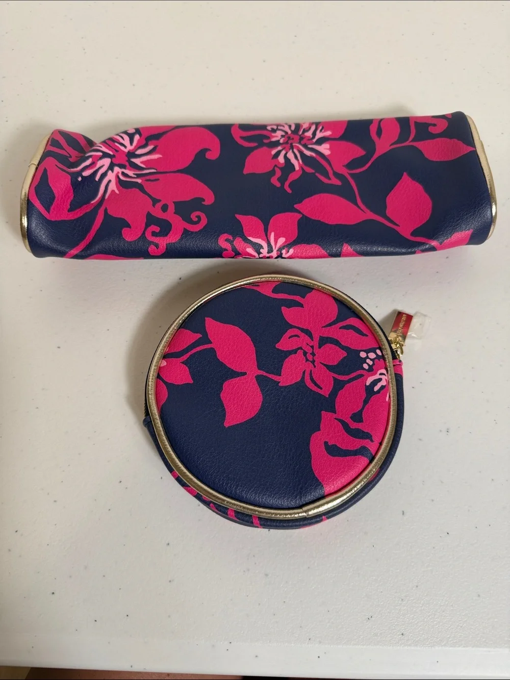 Lilly Pulitzer circular travel case and brush pouch
